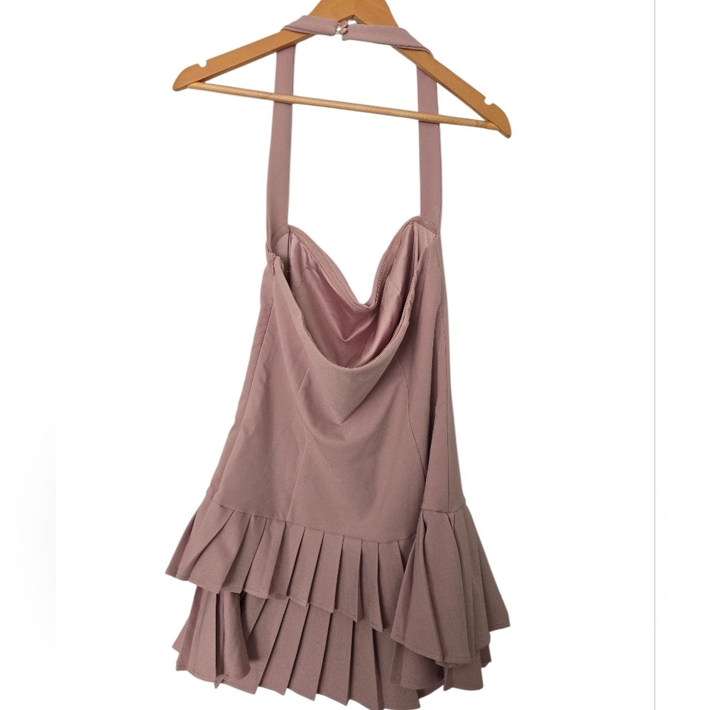 Fashion Nova Pink Pleated Halter Dress Size Large - Picture 3 of 6